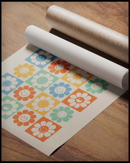 Flower Power Pattern Retro Poster