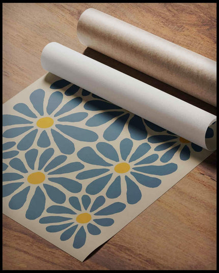 Retro Floral Pattern Blue Poster