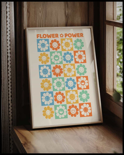 Flower Power Pattern Retro Poster